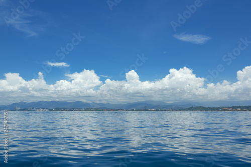 The seascape. View on the island Borneo and the city Kota Kinabalu, Malaysia.