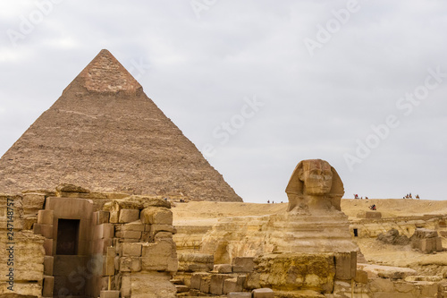 The great pyramid of Khafre and Sphinx in Giza plateau. Cairo, Egypt