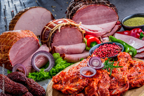 Composition with assorted meat products photo