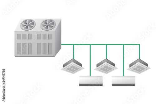 Chiller with Ceiling Cassette and wall indoor units.