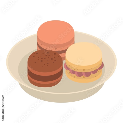 Macaroon on plate icon. Isometric of macaroon on plate vector icon for web design isolated on white background