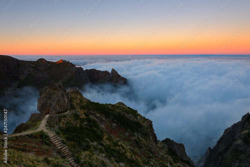 Sunset at Pico do Arieiro mountain, Madeira Island,  Portugal
