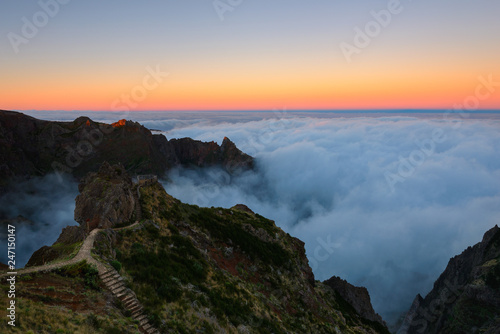 Sunset at Pico do Arieiro mountain, Madeira Island, Portugal