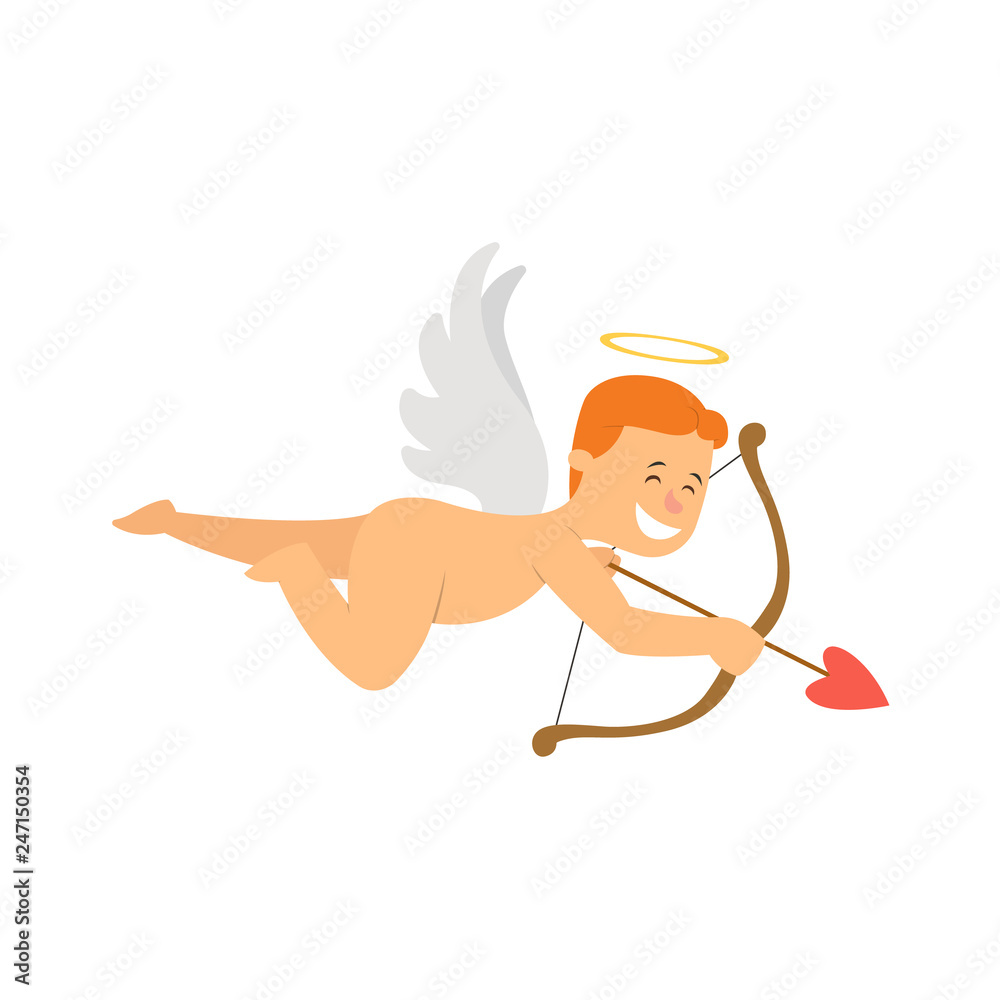 Funny cartoon cupid with bow and arrow.