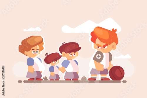 Boy fighter with good kids outside