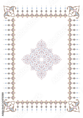Page template. Islamic motives. Greeting card. Ramadan. Border ornament. Frame A4