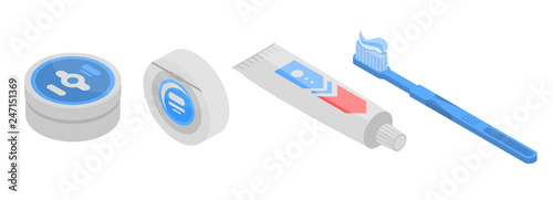 Toothpaste icons set. Isometric set of toothpaste vector icons for web design isolated on white background