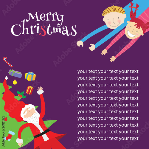 Christmas template, Santa is giving out presents to children.