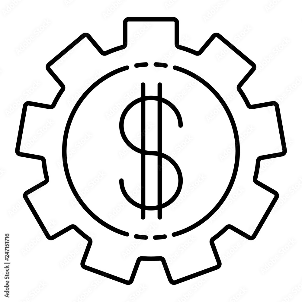 Cogwheel money icon. Outline cogwheel money vector icon for web design isolated on white background Cogwheel money icon. Outline cogwheel money vector icon for web design isolated on white background