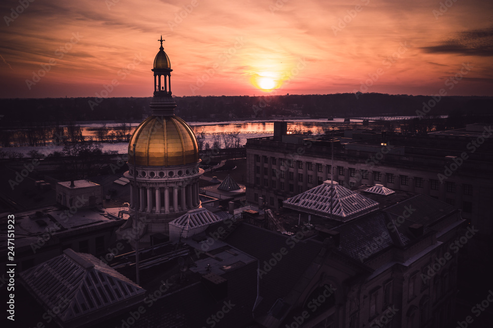 Fototapeta premium Aerial of Beautiful Sunset in Trenton New Jersey