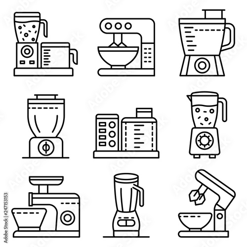 Food processor icons set. Outline set of food processor vector icons for web design isolated on white background