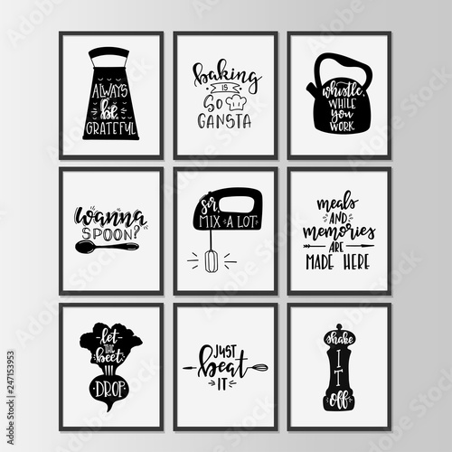 Happy kitchen drawn typography poster. Conceptual handwritten phrase Home and Family T shirt hand lettered calligraphic design.