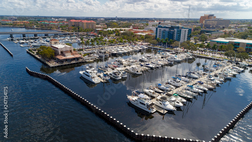 Drone view on the marina on the Manatee River with Bradenton in the background photo