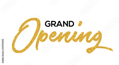 Grand Opening Gold calligraphic lettering design text. Vector handwritten isolated grand opening type