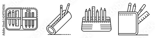 Pencil case icons set. Outline set of pencil case vector icons for web design isolated on white background