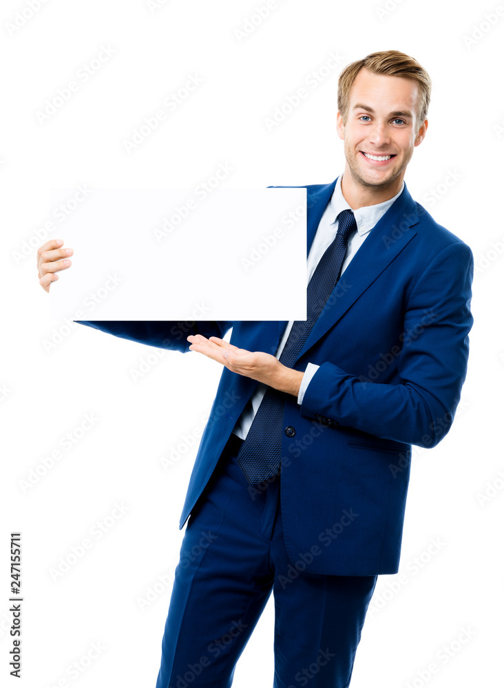 businessman showing signboard with copyspase businessman showing signboard with copyspase