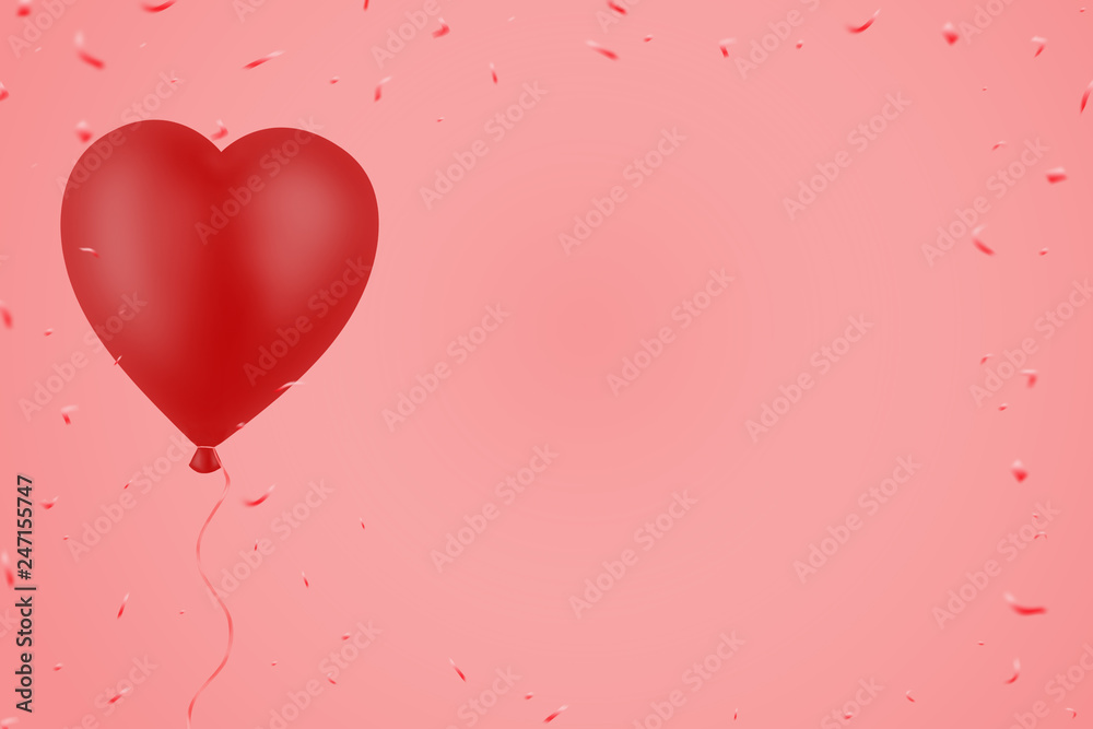 Red balloon in the form of a heart on a pink background. Mothers Day. Valentine's day background.