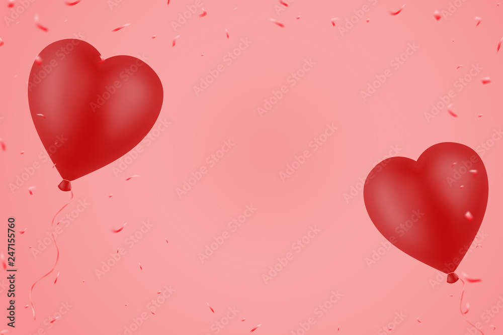 Two red inflatable balloon in the form of a heart on a pink background. Mothers Day. Valentine's day background.