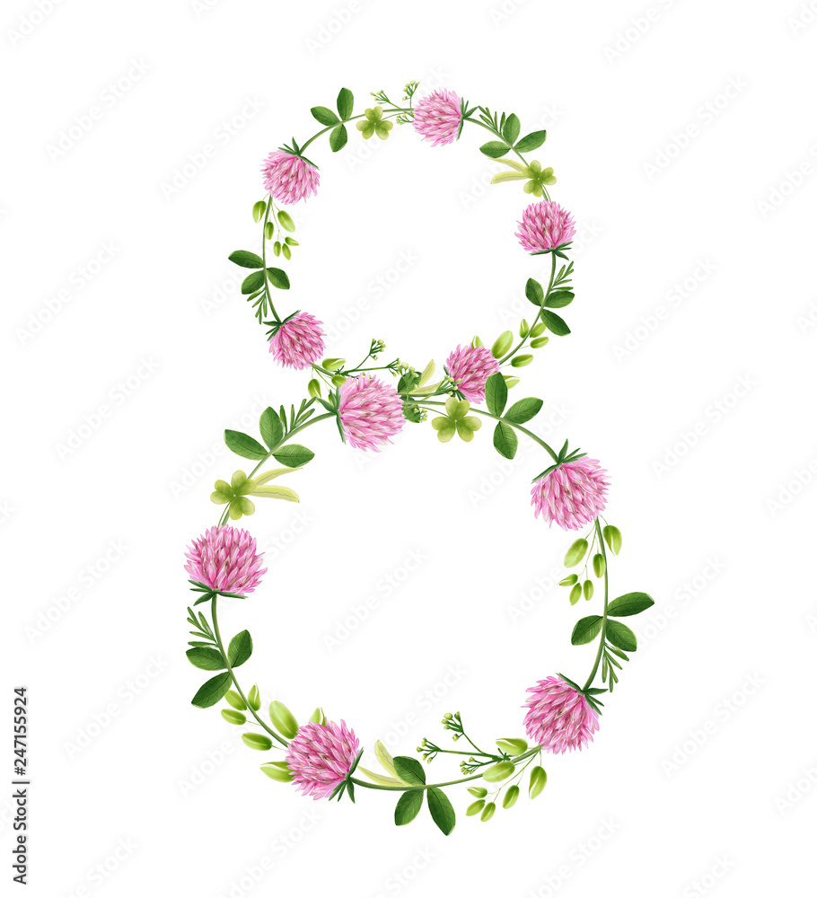 a wreath in the form of figures eight, of wild flowers. Women's Day holiday the eighth of March.