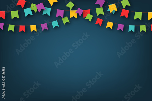 Carnival garland with pennants. Decorative colorful party flags for birthday celebration, festival and fair decoration