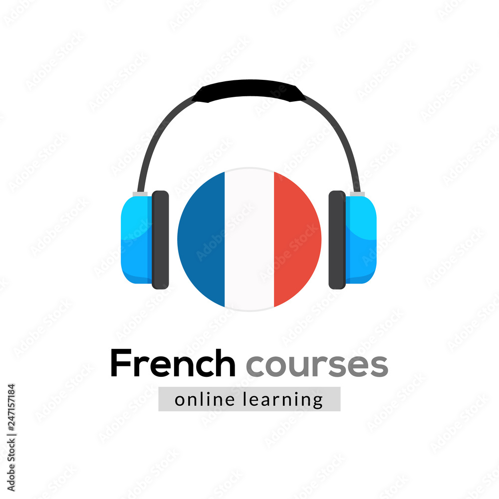 Vecteur Stock French language learning logo icon with headphones