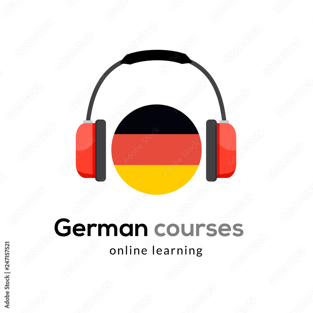 German language learning logo icon with headphones. Creative german class  fluent concept speak test and grammar Stock Vector | Adobe Stock