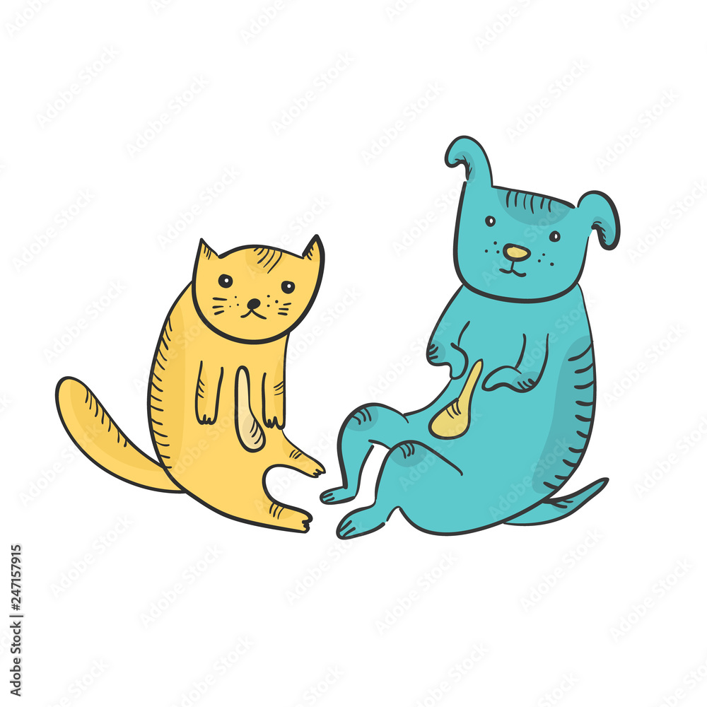 Pet Logo With Cartoon Pet Animals And Two Cats In One Illustration