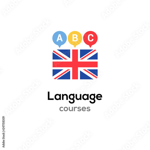 English language school logo course concept. Vector english speak fluent course design