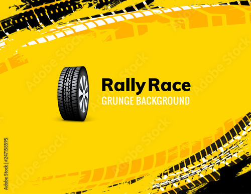 Rally race grunge tire dirt car background. Offroad wheel truck vehicle vector illustration