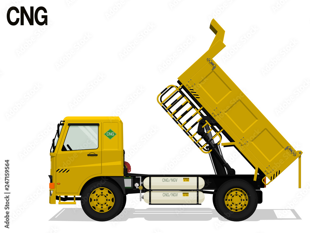 Isolated CNG dump truck is lifting tray on transparent background Stock  Vector | Adobe Stock
