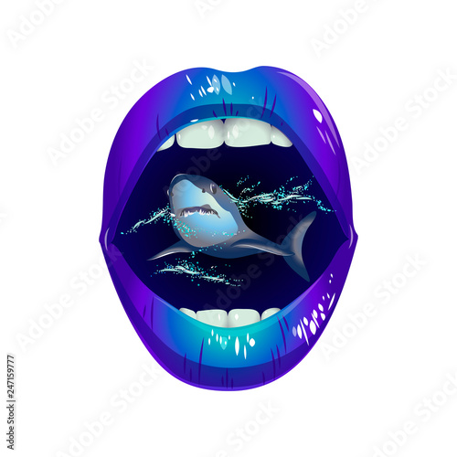 blue lips with shark