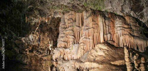Stalactites and stalagmites in the caves of Postojna, Slovenia