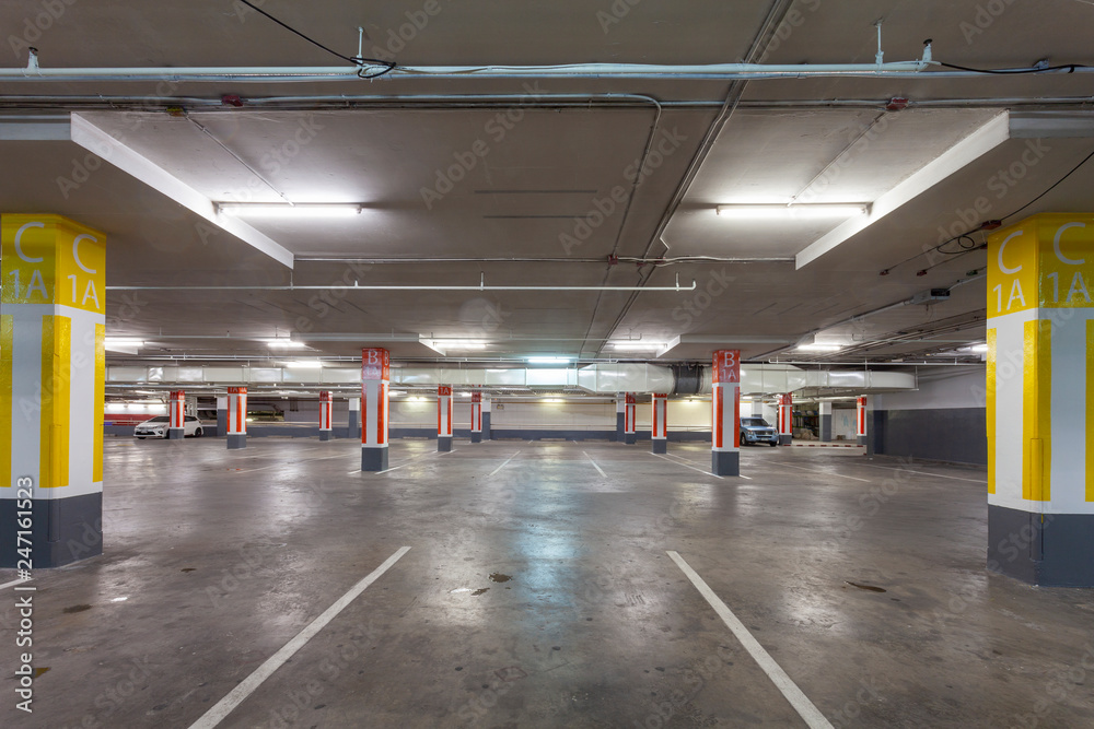 Parking garage interior, industrial building,Empty underground