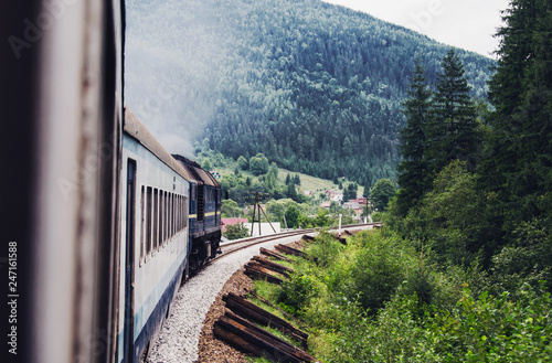 Railway. Old railway in the Carpathian mountains. Travel