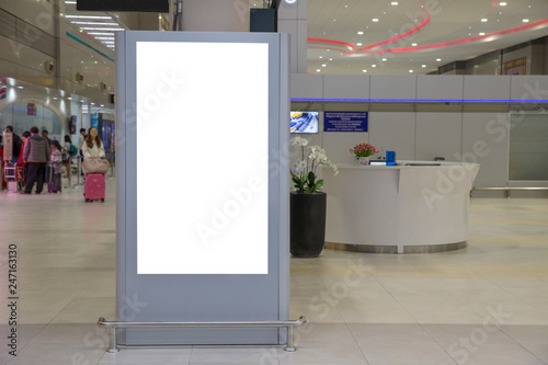 Fényképezés Digital Media Blank billboard in the airport and background blur , signboard for