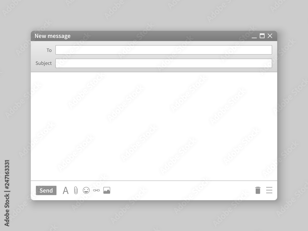 Email window. Interface mail blank message internet window website panel screen computer software web browser box Email window. Interface mail blank message internet window website panel screen computer software web browser box