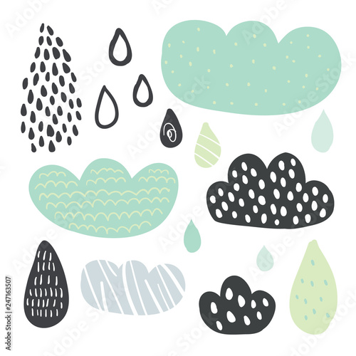 Funny colorful drops of rain clouds