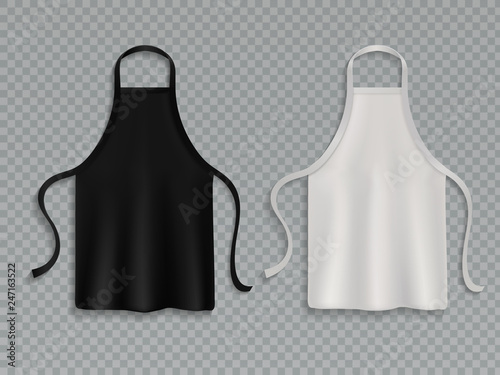 Chef apron. Black white culinary cloth aprons chef uniform kitchen cotton cooking clothes isolated vector mockup