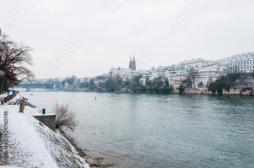 Basel, Rhein, Rheinufer, Münster, Altstadt, Grossbasel, Winter, Schweiz