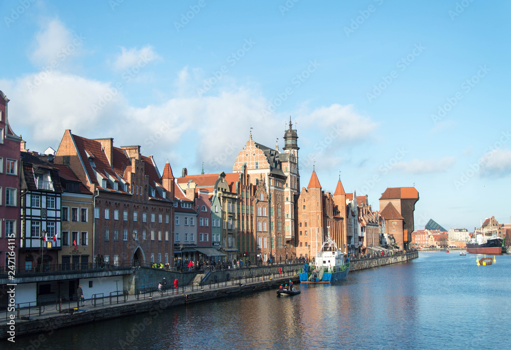City view of Gdansk with the characteristic, famous Crane, Poland.
