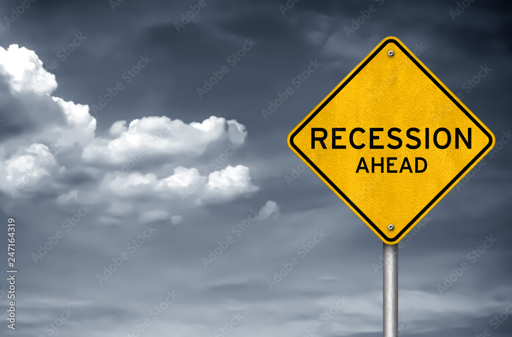 Recession ahead - road sign warning concept Recession ahead - road sign warning concept