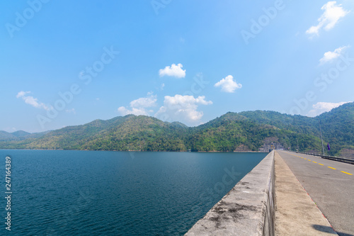 beautiful blue sky view of vajiralongkorn dam at Kanchanaburi  Thailand