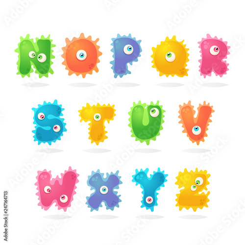 Funny Cartoon Characters. Bacteria Letters. Vector Set 2 of 2