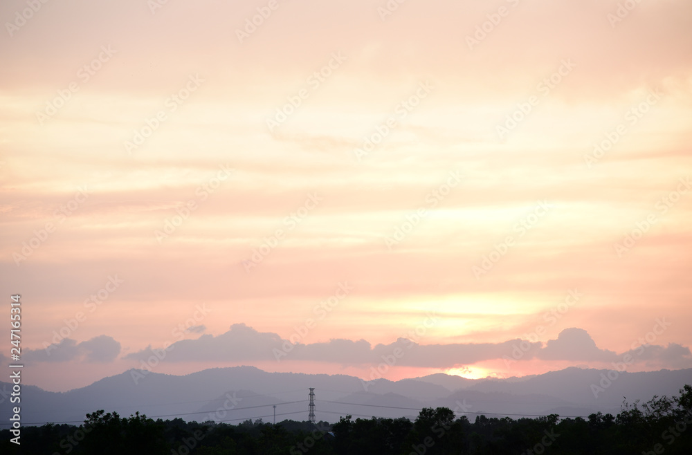 Yellow gold sky evening In tropical countries summer