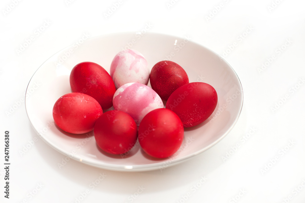 happy easter colored eggs with food dyes in the color of spring 2019 pink peacock and jester red happy easter colored eggs with food dyes in the color of spring 2019 pink peacock and jester red