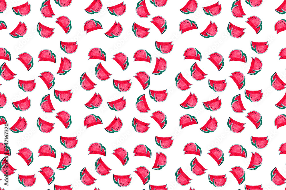 Pattern withslices of watermelon on white background Pattern withslices of watermelon on white background