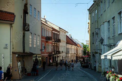 Vilnius, Lithuania - June 2016: Sv. Jono street in summer with cafes