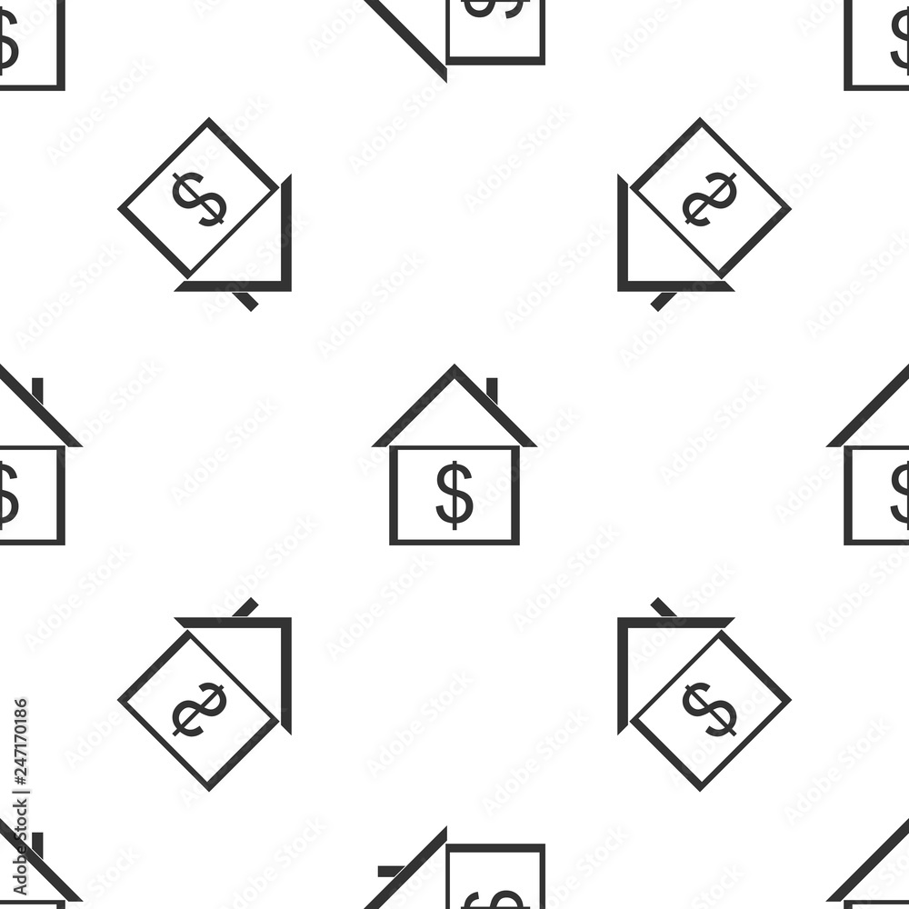 House with dollar icon isolated seamless pattern on white background. Home and money. Real estate concept. Flat design. Vector Illustration House with dollar icon isolated seamless pattern on white background. Home and money. Real estate concept. Flat design. Vector Illustration