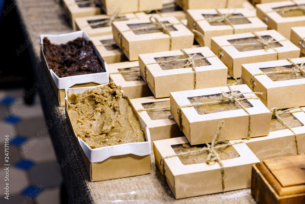 Homemade halva turkish arabic delight sweets on the market Homemade halva turkish arabic delight sweets on the market