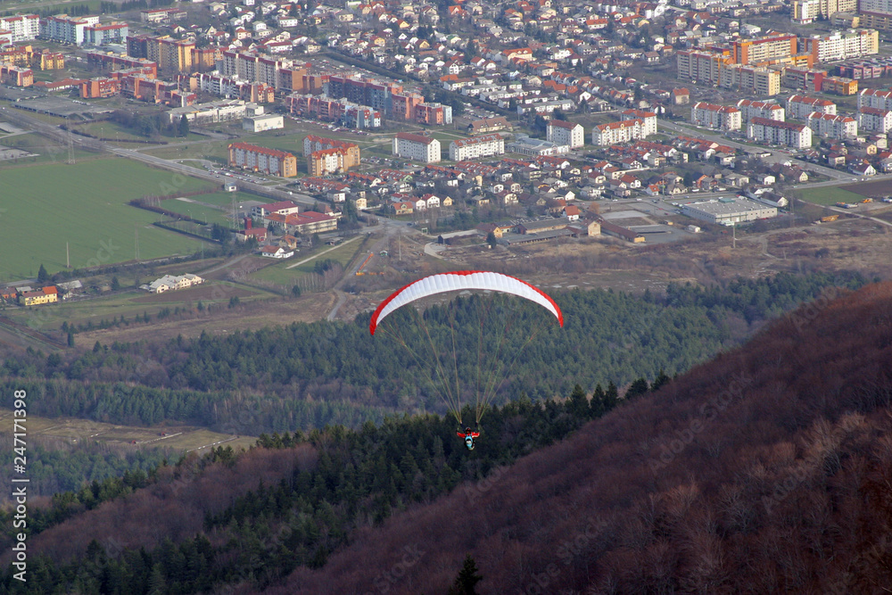Paragliding above Maribor city, Slovenia